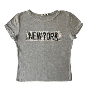 Beware! women Short Sleeve Crop Top T-shirt size M, Gray, New York